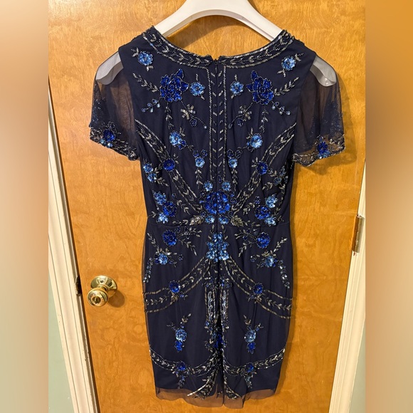 Aidan Mattox Embellished V- Neck Cocktail Dress in Twilight Blue - 10 - Picture 6 of 7
